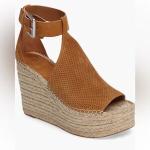 Marc Fisher LTD Annie Perforated Espadrille Platform Wedge in Cognac Suede